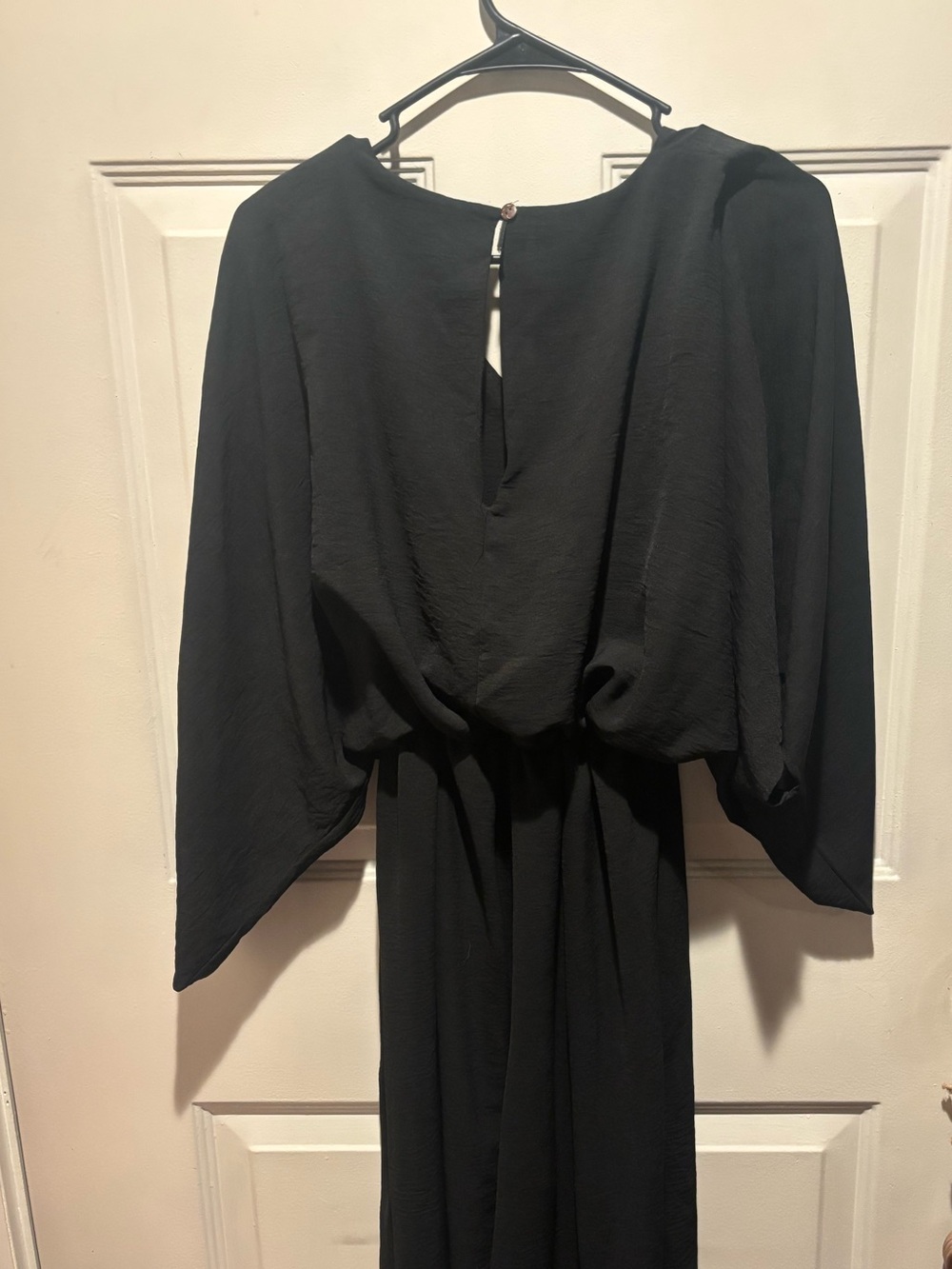 JODIFL Black Elegant Maxi Dress with Draped Batwing Sleeves